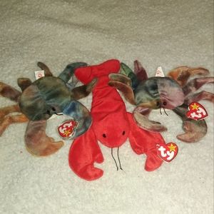 Group of (3) Beanie Babies: (2) "Claude" the Crab and (1) "Pinchers" the Lobster